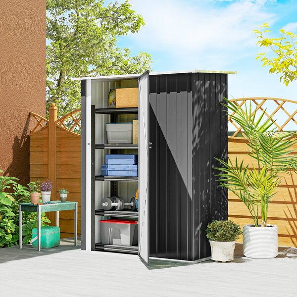 Outsunny Capanno Porta Attrezzi in Metallo con Tetto Inclinato e Porta Bloccabile, 142x86x189 cm, Grigio Scuro | Aosom Italy