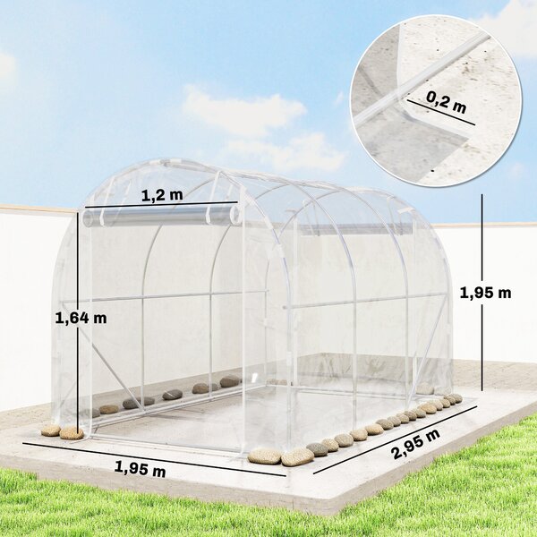 Outsunny Serra a Tunnel 2x3x2 m con Porte Avvolgibili, Telaio in Acciaio e Copertura in PE Anti-UV, Trasparente | Aosom Italy
