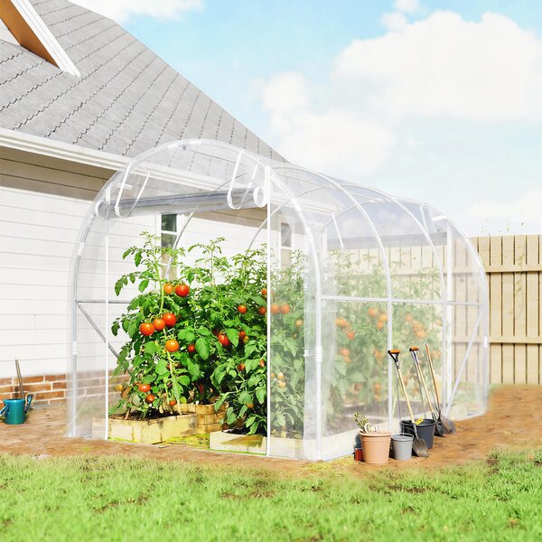 Outsunny Serra a Tunnel 2x3x2 m con Porte Avvolgibili, Telaio in Acciaio e Copertura in PE Anti-UV, Trasparente | Aosom Italy
