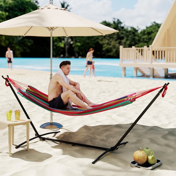Outsunny Amaca Autoportante con Supporto, Altezza Regolabile e Borsa di Trasporto, 310x117x105 cm, Rosso | Aosom Italy