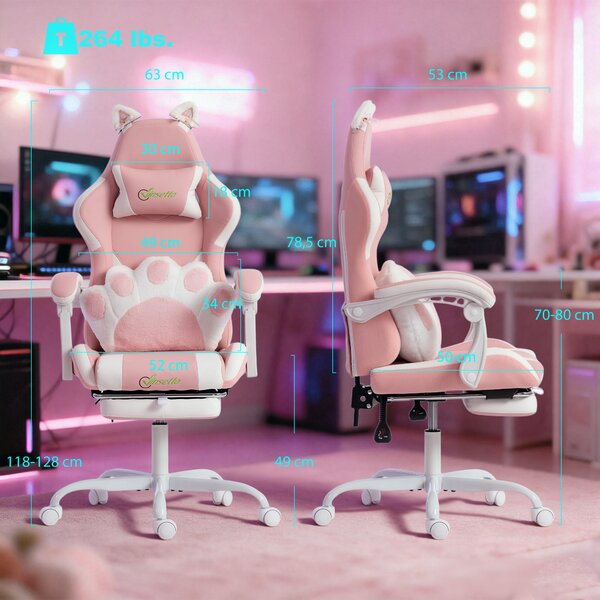 Vinsetto Sedia Gaming Poltrona Gaming Ergonomica Reclinabile Poggiapiedi Rosa | Aosom Italy