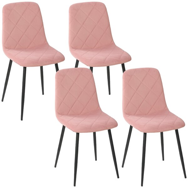 HOMCOM Sedie da pranzo set da 4 sedia da cucina con schienale, effetto velluto, poltrona 45 x 54 x 87 cm Rosa | Aosom Italy