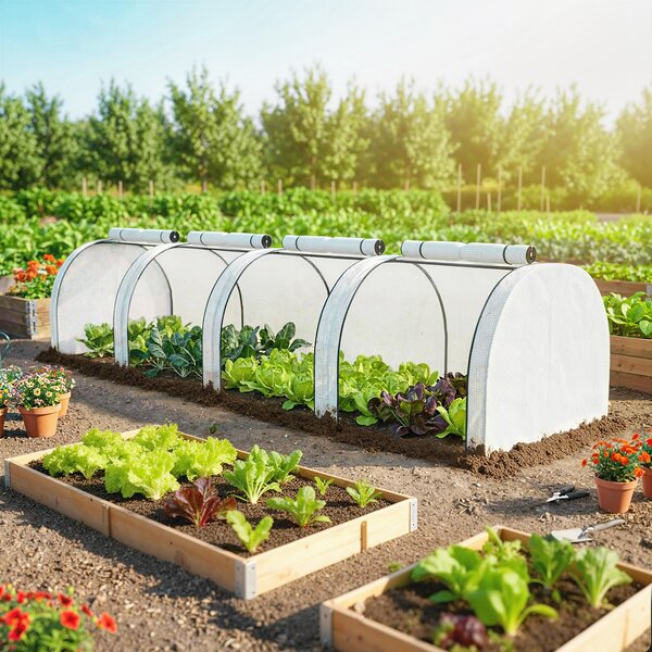 Outsunny Serra a Tunnel in Acciaio e Plastica Impermeabile Anti UV con 4 Porte, 395x100x80 cm, Bianco | Aosom Italy