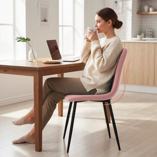 HOMCOM Sedie da pranzo set da 4 sedia da cucina con schienale, effetto velluto, poltrona 45 x 54 x 87 cm Rosa | Aosom Italy