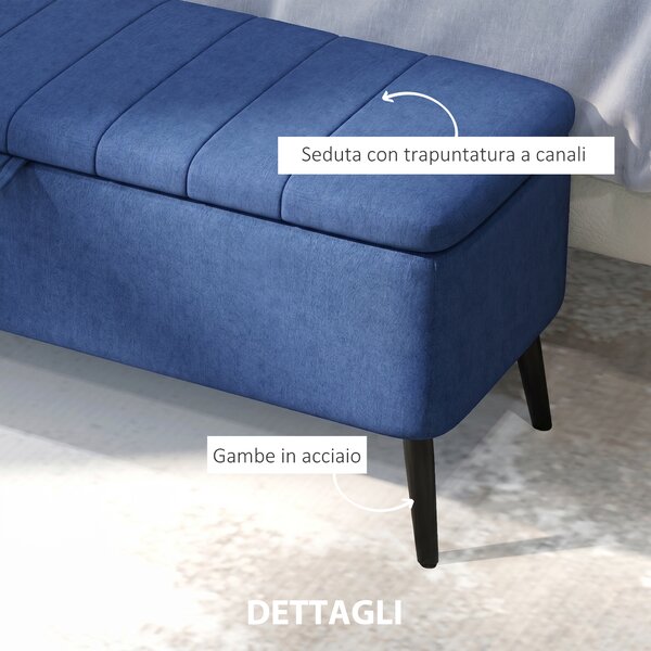HOMCOM Panca Contenitore Pouf Poggiapiedi Imbottito, 102x40x44 cm, Blu Scuro | Aosom Italy
