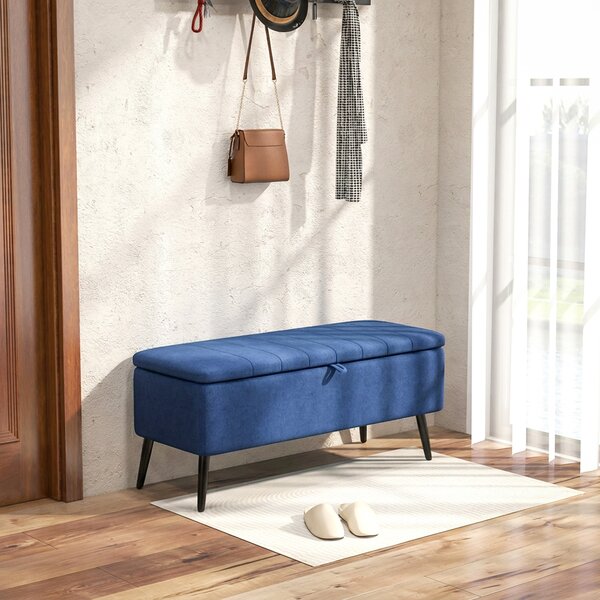 HOMCOM Panca Contenitore Pouf Poggiapiedi Imbottito, 102x40x44 cm, Blu Scuro | Aosom Italy
