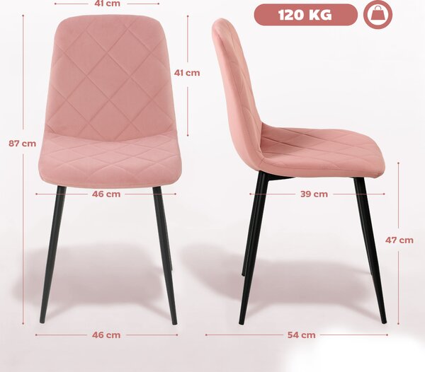 HOMCOM Sedie da pranzo set da 4 sedia da cucina con schienale, effetto velluto, poltrona 45 x 54 x 87 cm Rosa | Aosom Italy