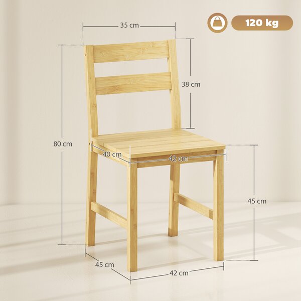 HOMCOM Set 2 Sedie Sala da Pranzo e Cucina in Bambù, Schienale Curvo, Naturale | Aosom Italy