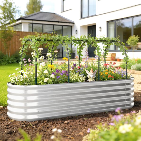 Outsunny Orto Rialzato e Fioriera con Graticcio e Serra, 200x60x103 cm, Argento | Aosom Italy