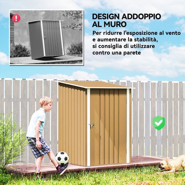 Outsunny Casetta da Giardino Porta Attrezzi in Acciaio Galvanizzato con Porta a Battente, 100x104x160 cm, Giallo | Aosom Italy