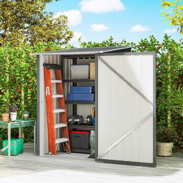 Outsunny Casetta da Giardino, Porta Attrezzi in Acciaio Galvanizzato con Porta a Battente, 100x104x160 cm, Grigio Chiaro | Aosom Italy