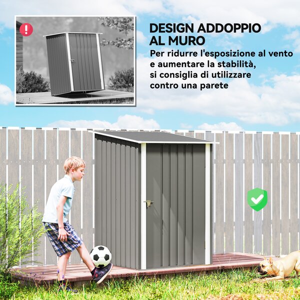 Outsunny Casetta da Giardino, Porta Attrezzi in Acciaio Galvanizzato con Porta a Battente, 100x104x160 cm, Grigio Chiaro | Aosom Italy