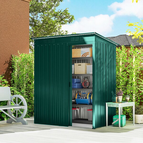 Outsunny Casetta da Giardino in Metallo con Prese d'Aria e Porta Scorrevole, 159x106x181 cm, Verde | Aosom Italy