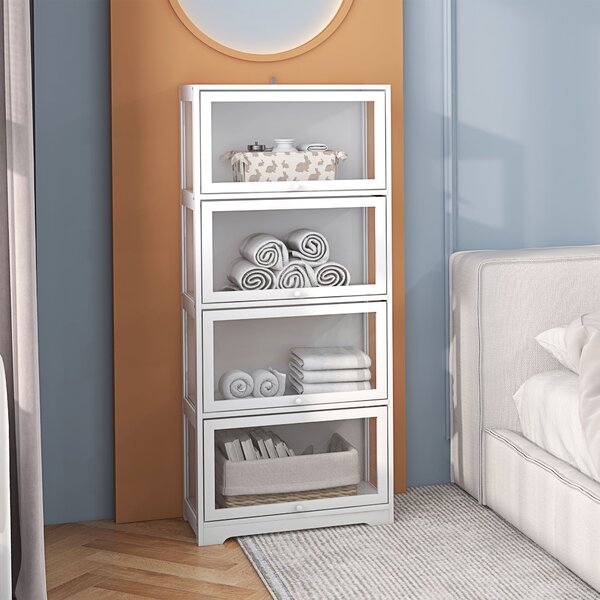 HOMCOM Vetrina per Collezione a 4 Ripiani con Ante a Battente, in Legno e Acrilico, 59x30x139 cm, Bianco | Aosom Italy