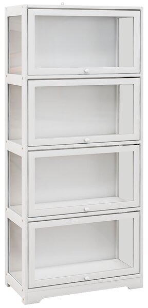 HOMCOM Vetrina per Collezione a 4 Ripiani con Ante a Battente, in Legno e Acrilico, 59x30x139 cm, Bianco | Aosom Italy