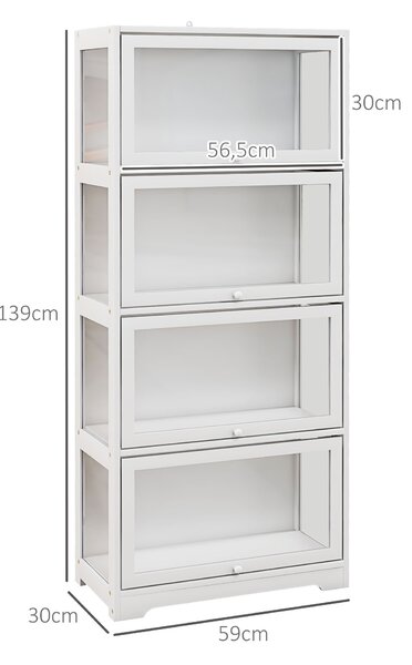 HOMCOM Vetrina per Collezione a 4 Ripiani con Ante a Battente, in Legno e Acrilico, 59x30x139 cm, Bianco | Aosom Italy