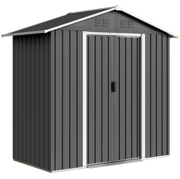 Outsunny Casetta da Giardino Capanno Porta Attrezzi Acciaio 194x107x191 cm, Grigio | Aosom Italy