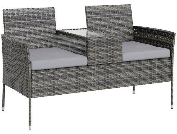 Outsunny Panchina da Esterno 2 Posti con Tavolino da Caffè, in Acciaio e Rattan PE, 137x59x82 cm, Grigio | Aosom Italy