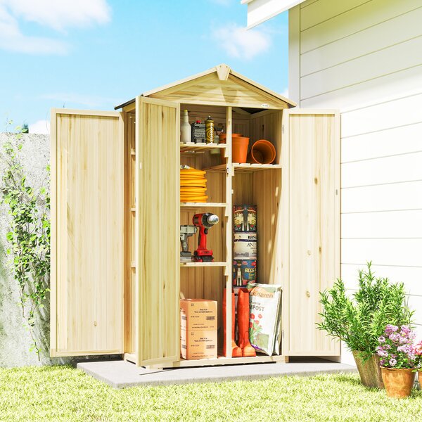 Outsunny Armadio da Giardino Casetta Porta Attrezzi 3 Porte 93x53x168cm Naturale | Aosom Italy