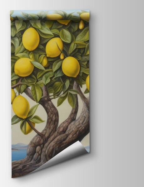 Carta da parati Un albero di limoni con frutti, Carta da parati acquerello sul muro, Carta da parati popolare, u97594 - Tapeko.it