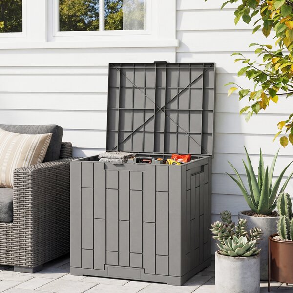 Outsunny Baule da Giardino 114L in Resina Impermeabile e Anti UV con Chiusura a Chiave, 56x44x54 cm, Grigio | Aosom Italy