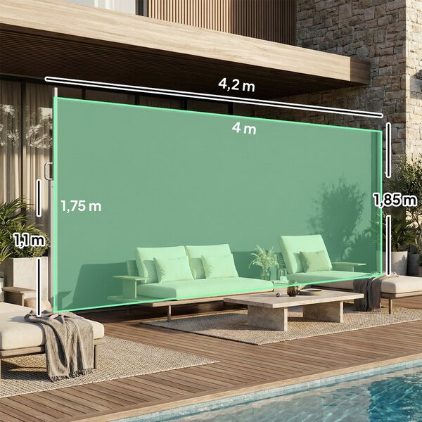 Outsunny Tenda Laterale Retrattile Impermeabile e UV 50+, in Alluminio, Acciaio e Poliestere, 420x185 cm, Grigio Scuro | Aosom Italy