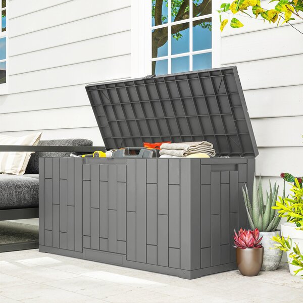 Outsunny Baule da Giardino 227L in Resina Impermeabile e Anti UV con Chiusura a Chiave, 106.5x43x54.5 cm, Grigio | Aosom Italy