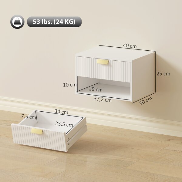 HOMCOM Set di 2 Comodini Sospesi con Cassetto Decorato e Mensola Aperta, Bianco | Aosom Italy