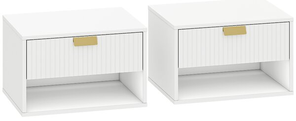 HOMCOM Set di 2 Comodini Sospesi con Cassetto Decorato e Mensola Aperta, Bianco | Aosom Italy