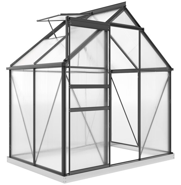 Outsunny Serra in Policarbonato e Alluminio con Porta a Battente e Finestra a Tetto, 192.5x131x200 cm, Grigio | Aosom Italy