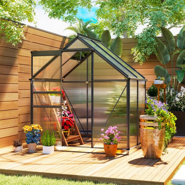 Outsunny Serra in Policarbonato e Alluminio con Porta a Battente e Finestra a Tetto, 192.5x131x200 cm, Grigio | Aosom Italy