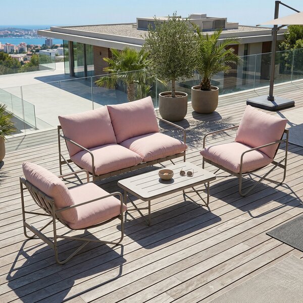 Outsunny Set da Giardino 4 Persone: Divanetto, Poltrone, Tavolo, Metallo, Rosa | Aosom Italy