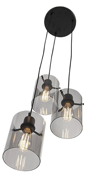 Lampada a sospensione di design nera con vetro fumé 3 luci - Dome