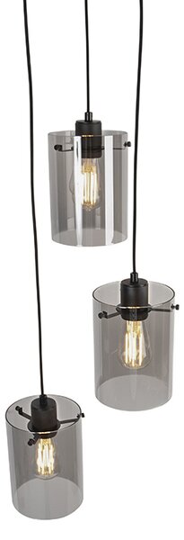 Lampada a sospensione di design nera con vetro fumé 3 luci - Dome