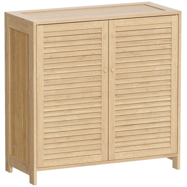 HOMCOM Scarpiera in Bambù con Ante a Persiana, Mobile Porta Scarpe con Ripiani Regolabili, Capacità per 14 Paia, 80 x 35 x 80 cm, Finitura Naturale | Aosom Italy