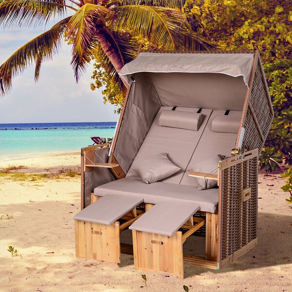 Outsunny cestino da spiaggia 2 posti - sdraia da spiaggia reclinabile - Tenda da spiaggia strandkorb - tortora