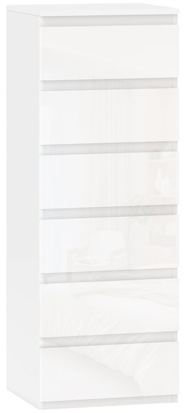HOMCOM Comò Slim, 6 Cassetti Finitura Lucida, Camera da Letto, Bianco | Aosom Italy