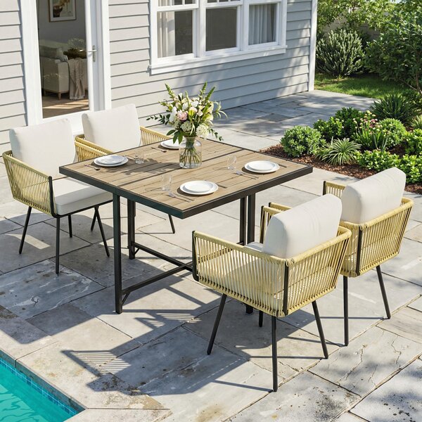 Outsunny Set da Giardino 5 Pezzi con Tavolo in Legno-Plastica | Aosom Italy