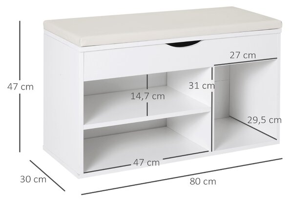 HOMCOM Panca Scarpiera, Mobile Portascarpe Salvaspazio con Sedile Imbottito Ribaltabile da Ingresso Legno, 80x30x47cm, Bianco | Aosom Italy