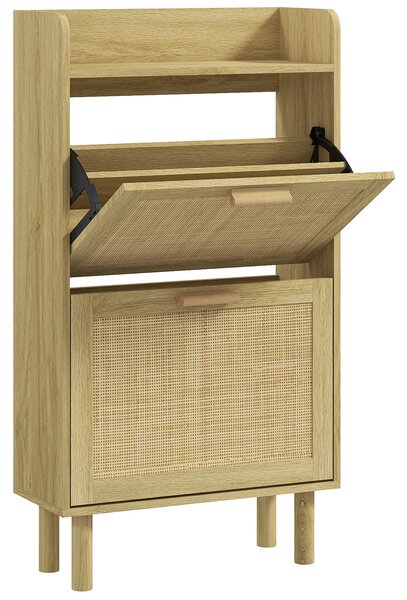 HOMCOM Mobile Portascarpe Stretto per Ingresso, con 2 Cassetti Ribaltabili, Ripiani Regolabili e Piano Superiore, Rovere | Aosom Italy