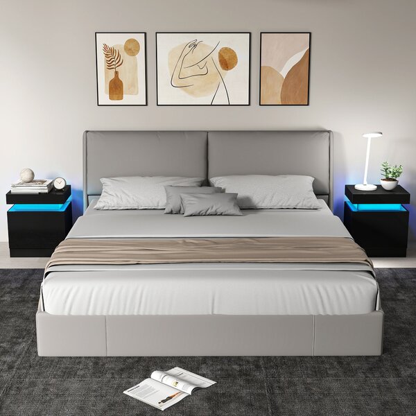 HOMCOM Set 2 Comodini LED a 16 Colori e 4 Modalità con 2 Cassetti, in Legno, 45x35x52 cm, Nero | Aosom Italy