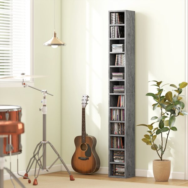HOMCOM Mobile Libreria Porta CD a 12 Ripiani per 204 CD, in MDF e Truciolato, 21x20x175 cm, Grigio | Aosom Italy