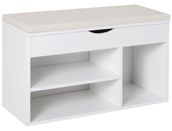 HOMCOM Panca Scarpiera, Mobile Portascarpe Salvaspazio con Sedile Imbottito Ribaltabile da Ingresso Legno, 80x30x47cm, Bianco | Aosom Italy