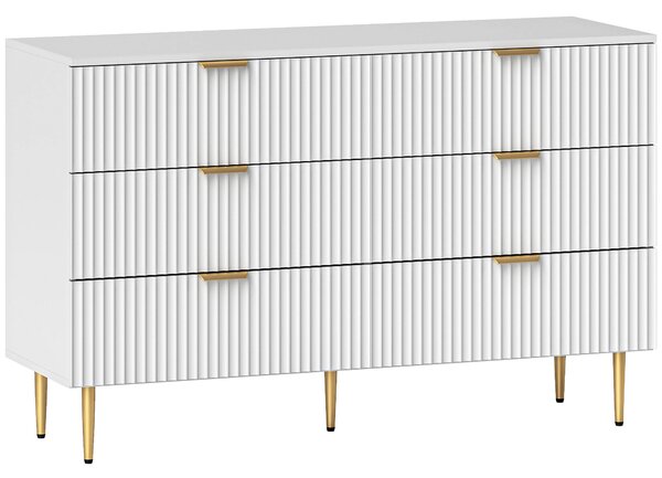 HOMCOM Cassettiera 6 Cassetti Moderna con Maniglie Dorate, 120x40x76.5cm, Bianco | Aosom Italy
