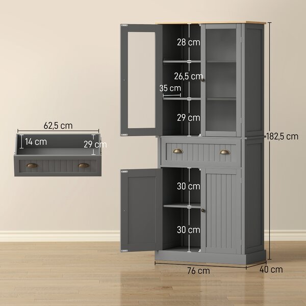 HOMCOM Mobile Dispensa a 5 Livelli con Cassetto Centrale in MDF e Truciolato, 76x40x182.5 cm, Grigio | Aosom Italy