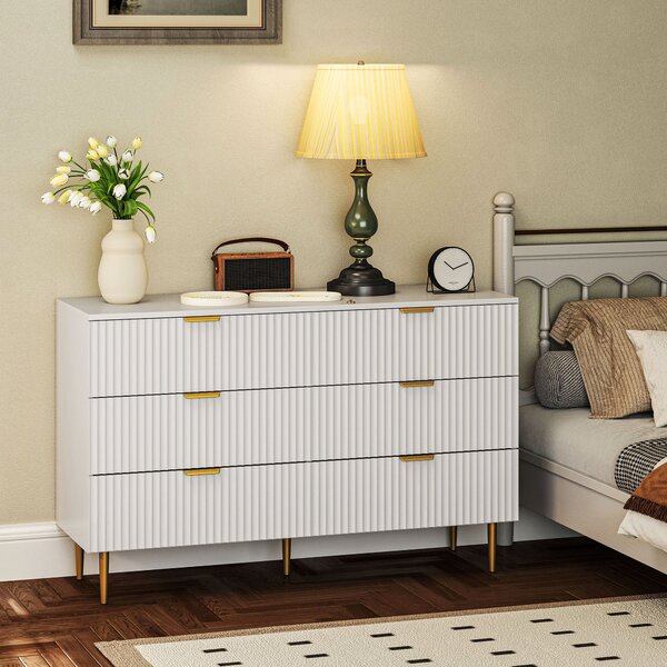 HOMCOM Cassettiera 6 Cassetti Moderna con Maniglie Dorate, 120x40x76.5cm, Bianco | Aosom Italy