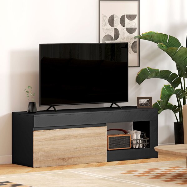 HOMCOM Mobile TV Moderno 60" max con Armadietto 2 Ante e Ripiano Aperto, 140x40x48 cm, Nero e color Legno | Aosom Italy