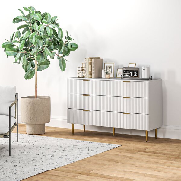 HOMCOM Cassettiera 6 Cassetti Moderna con Maniglie Dorate, 120x40x76.5cm, Bianco | Aosom Italy