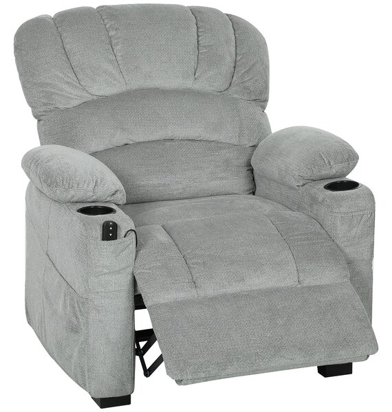 HOMCOM Poltrona Relax Elettrica Reclinabile 150° con Poggiapiedi, Seduta Ampia, Silenziosa, Velluto, Grigio | Aosom Italy