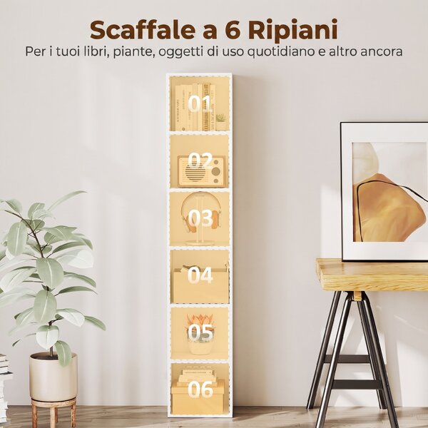 HOMCOM Libreria a 6 Ripiani, Scaffale Autoportante per Soggiorno | Aosom Italy